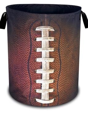 Football Print Round Laundry Hamper - Brown